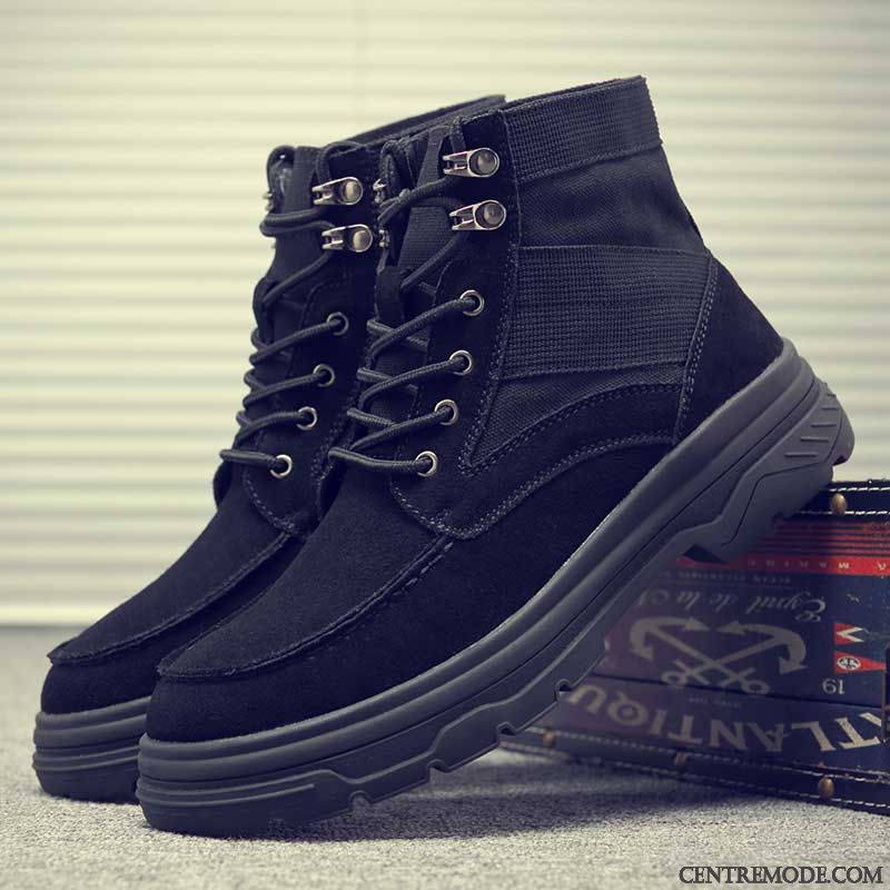 Bottes Montante Homme Cuir Noir Blanc, Bottine Pour Homme Pas Cher