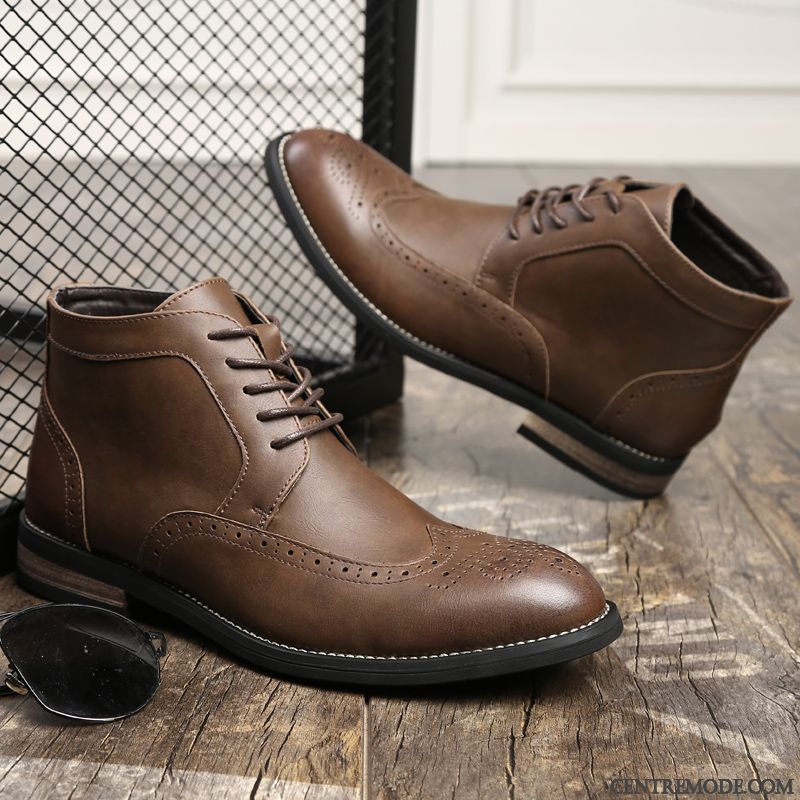 Bottine Cuir Homme Bleu Jaune, Soldes Bottes Homme