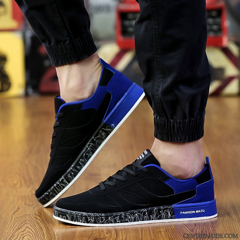 Bottine Skate Noir Bleu Pensée, Bottes Plates Skate Homme Pas Cher Soldes