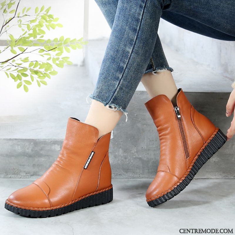 Bottines Cuir Femme Plates, Boots Femme À Talon Aigue-marine Écarlate