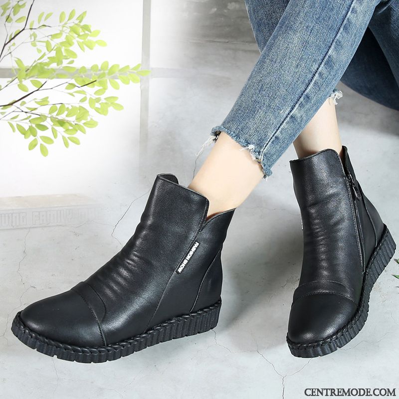 Bottines Cuir Femme Plates, Boots Femme À Talon Aigue-marine Écarlate
