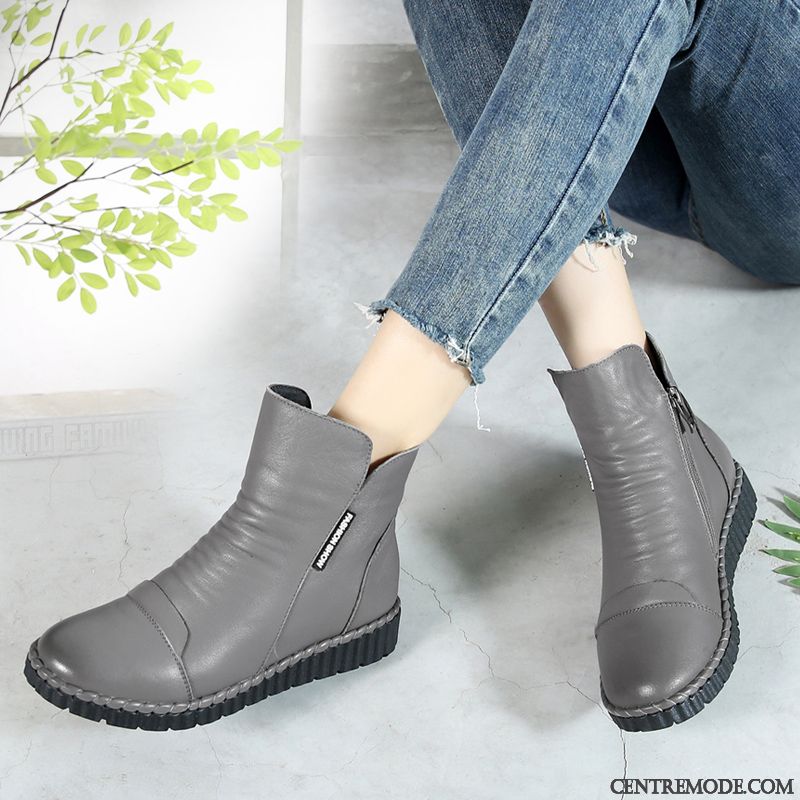 Bottines Cuir Femme Plates, Boots Femme À Talon Aigue-marine Écarlate