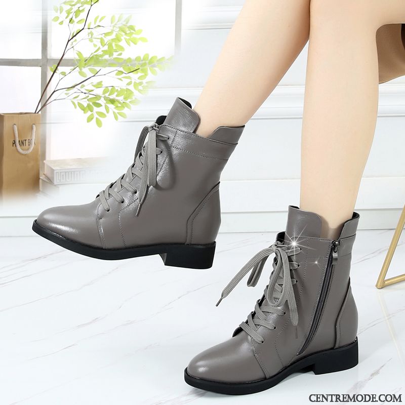 Bottines Cuir Rouge Femme Pensée Kaki, Bottes Hiver Femme