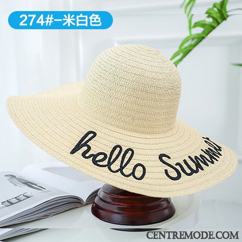 Casquette Femme Gros De Plein Air Chapeau De Soleil Crème Solaire Plage Voyage Blanc