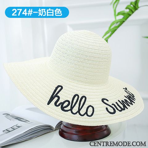 Casquette Femme Gros De Plein Air Chapeau De Soleil Crème Solaire Plage Voyage Blanc