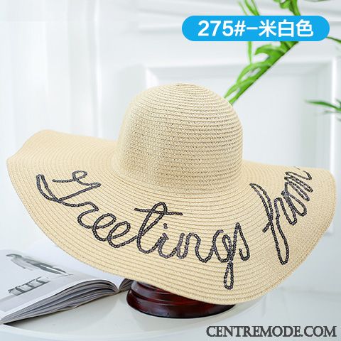 Casquette Femme Gros De Plein Air Chapeau De Soleil Crème Solaire Plage Voyage Blanc