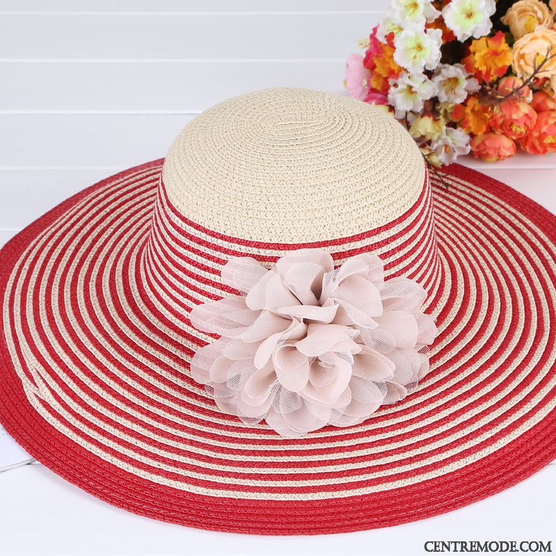 Casquette Femme Gros Frais All-match Plage Tendance Chapeau De Paille Rouge