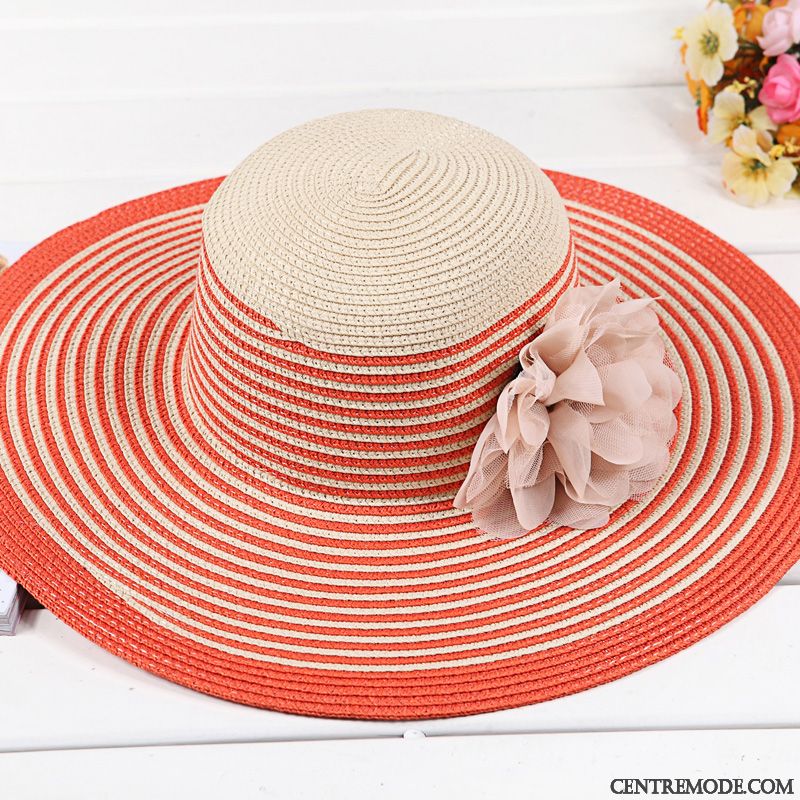 Casquette Femme Gros Frais All-match Plage Tendance Chapeau De Paille Rouge