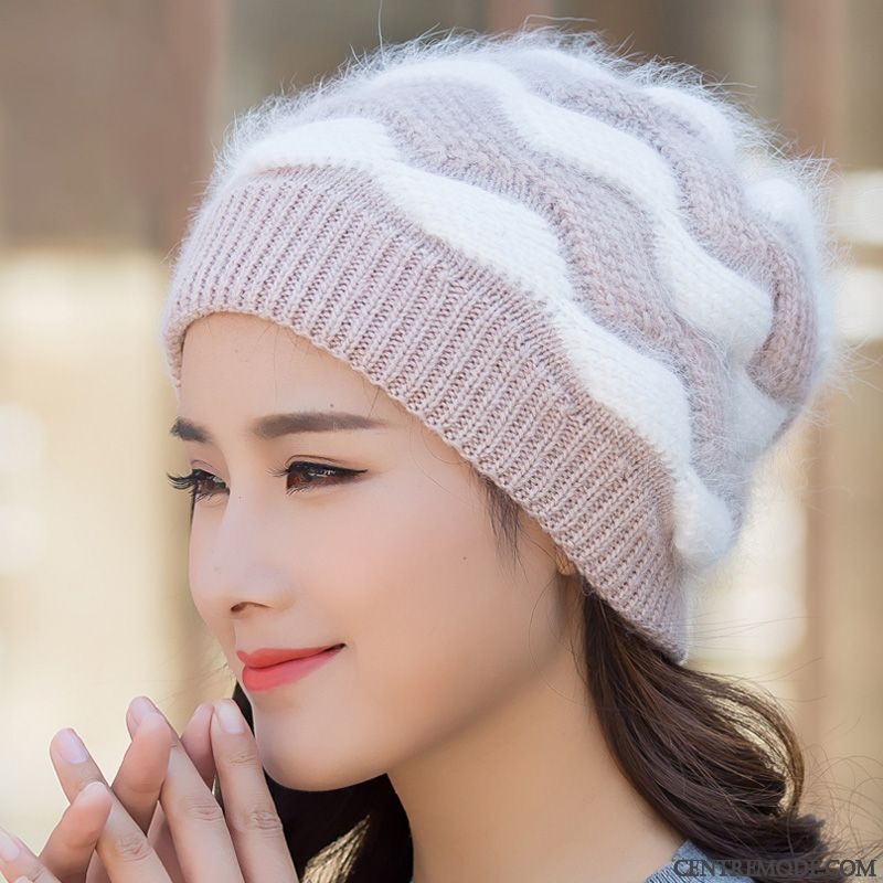 Casquette Femme Le Nouveau Charmant Tendance All-match Cheveux De Lapin L'automne Rouge