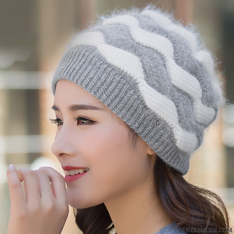 Casquette Femme Le Nouveau Charmant Tendance All-match Cheveux De Lapin L'automne Rouge