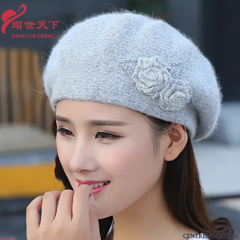 Casquette Femme Le Nouveau Charmant Tendance All-match Cheveux De Lapin L'automne Rouge