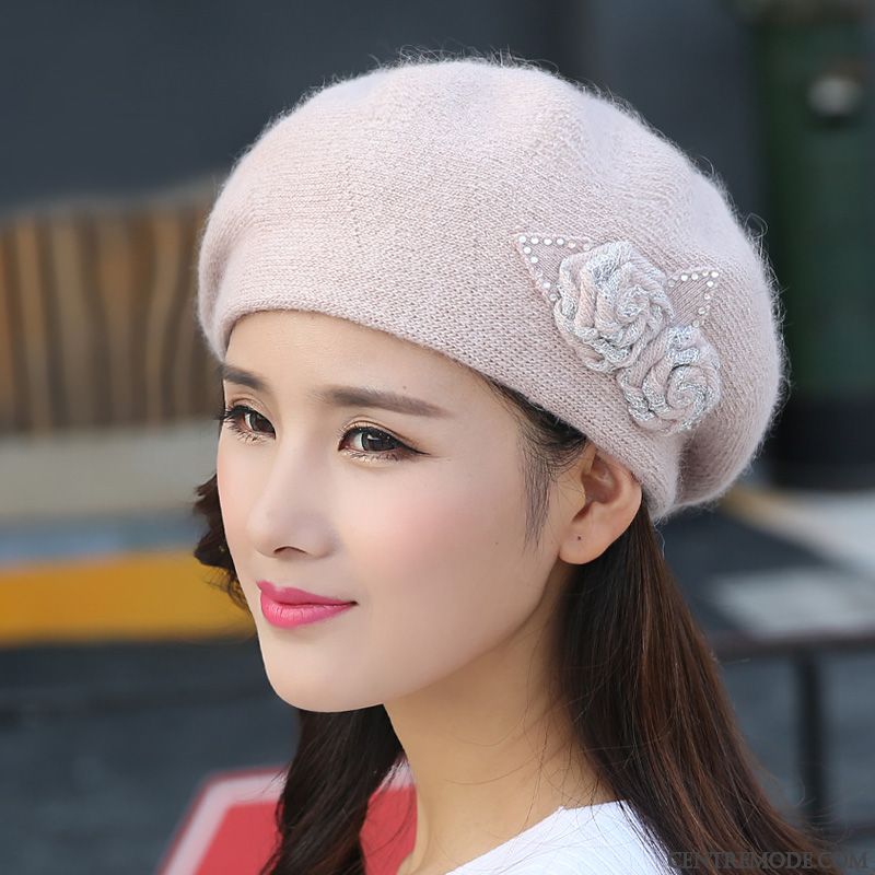 Casquette Femme Le Nouveau Charmant Tendance All-match Cheveux De Lapin L'automne Rouge