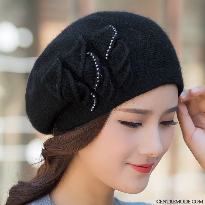 Casquette Femme Le Nouveau Charmant Tendance All-match Cheveux De Lapin L'automne Rouge