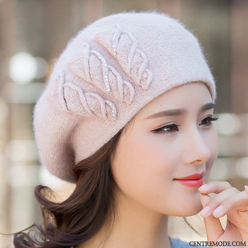 Casquette Femme Le Nouveau Charmant Tendance All-match Cheveux De Lapin L'automne Rouge