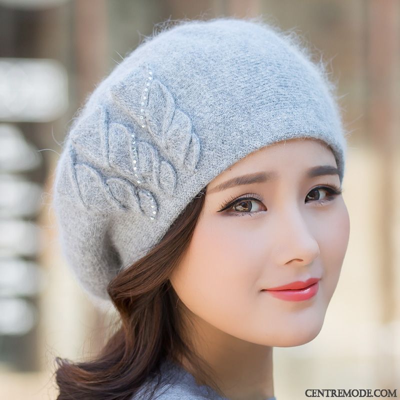 Casquette Femme Le Nouveau Charmant Tendance All-match Cheveux De Lapin L'automne Rouge