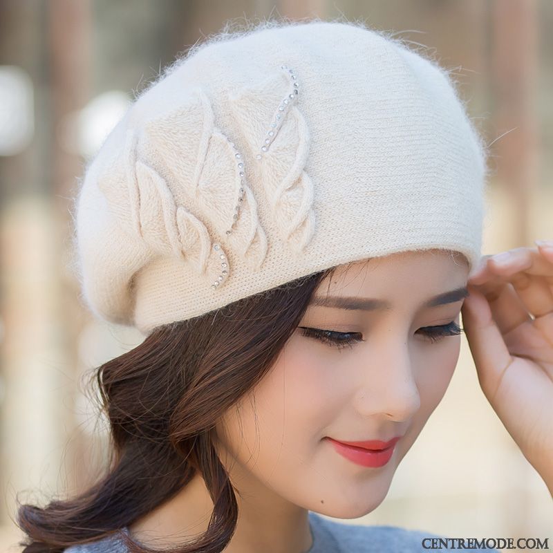 Casquette Femme Le Nouveau Charmant Tendance All-match Cheveux De Lapin L'automne Rouge