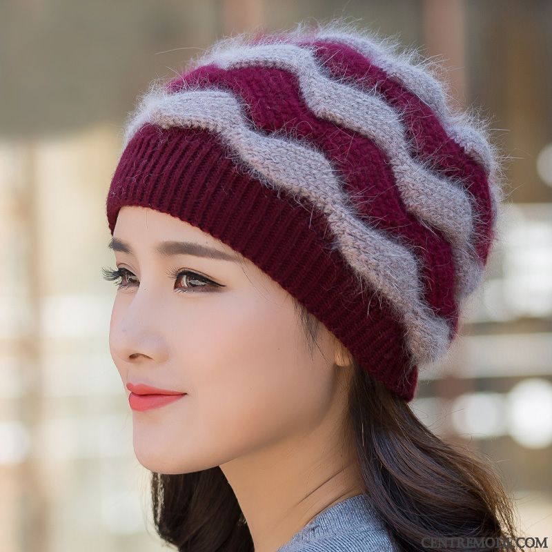 Casquette Femme Le Nouveau Charmant Tendance All-match Cheveux De Lapin L'automne Rouge