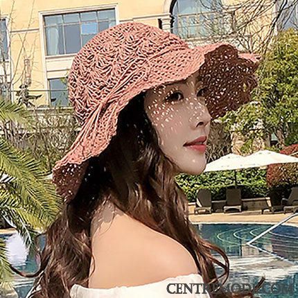 Casquette Femme Vacances Plage Chapeau De Paille Voyage All-match Chapeau De Soleil Marron