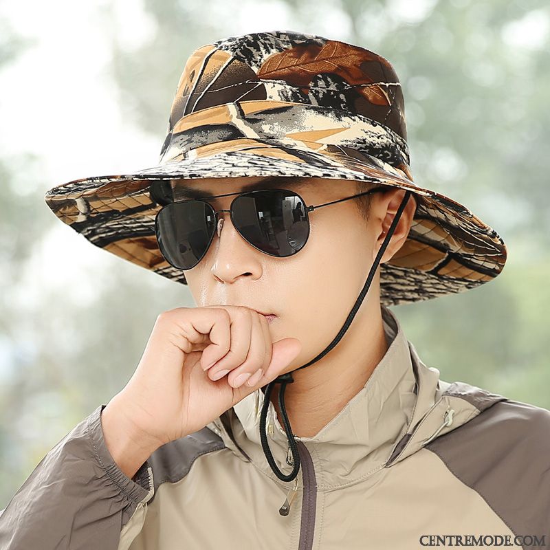 Casquette Homme Crème Solaire Chapeau De Pêcheur Chapeau De Soleil Ombre De Plein Air Camouflage Marron