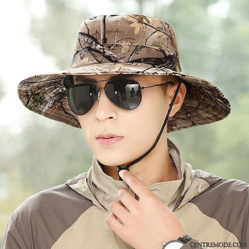 Casquette Homme Crème Solaire Chapeau De Pêcheur Chapeau De Soleil Ombre De Plein Air Camouflage Marron