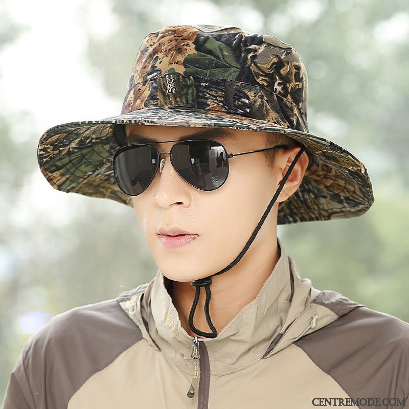 Casquette Homme Crème Solaire Chapeau De Pêcheur Chapeau De Soleil Ombre De Plein Air Camouflage Marron