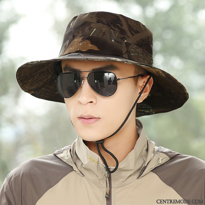 Casquette Homme Crème Solaire Chapeau De Pêcheur Chapeau De Soleil Ombre De Plein Air Camouflage Marron