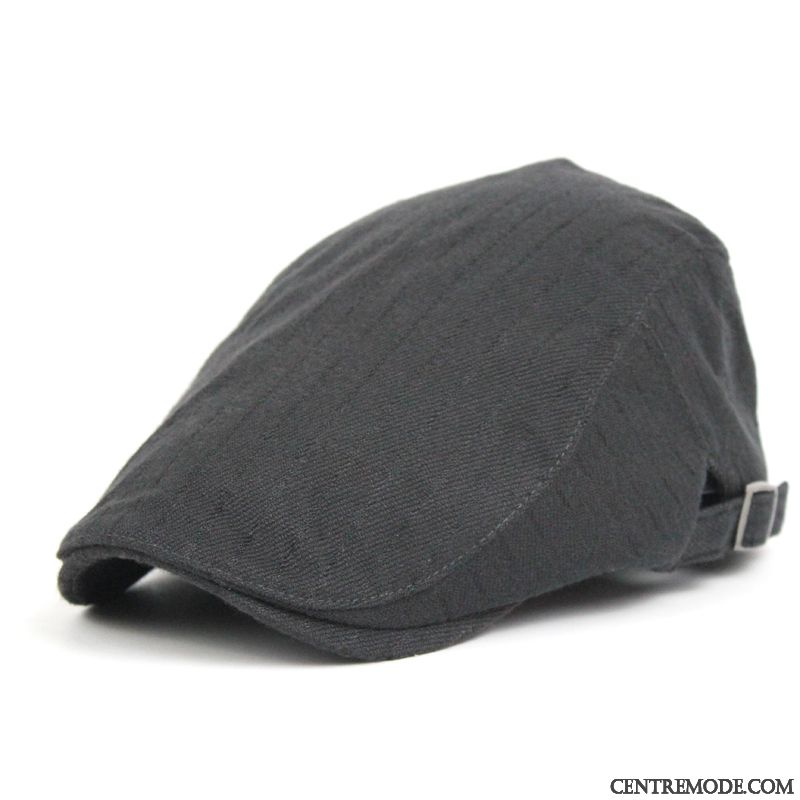 Casquette Homme Mode Rayé Britanique Voyage Chapeau Été Noir Gris