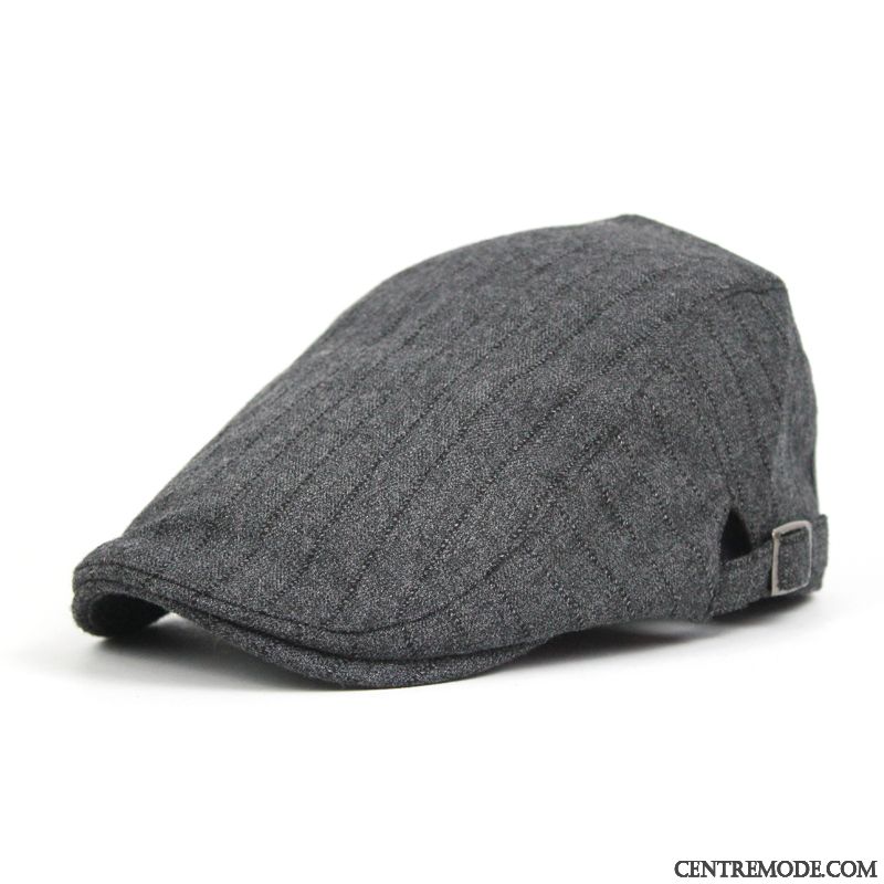 Casquette Homme Mode Rayé Britanique Voyage Chapeau Été Noir Gris