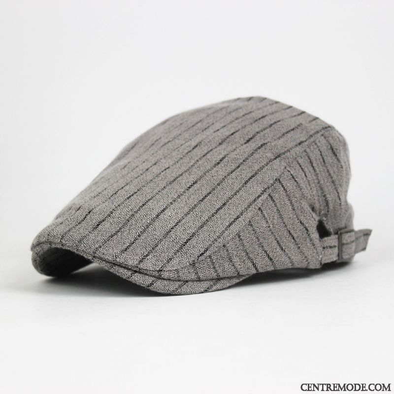 Casquette Homme Mode Rayé Britanique Voyage Chapeau Été Noir Gris