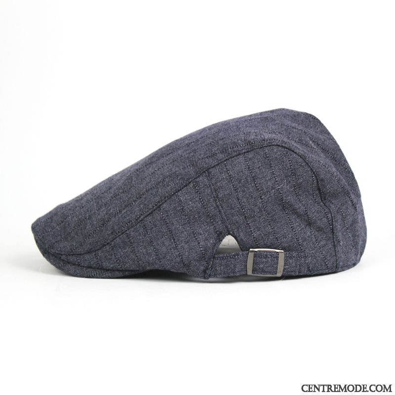 Casquette Homme Mode Rayé Britanique Voyage Chapeau Été Noir Gris