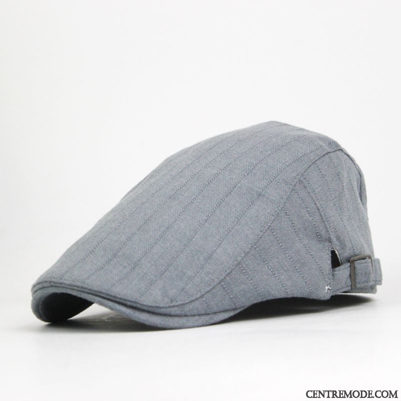 Casquette Homme Mode Rayé Britanique Voyage Chapeau Été Noir Gris