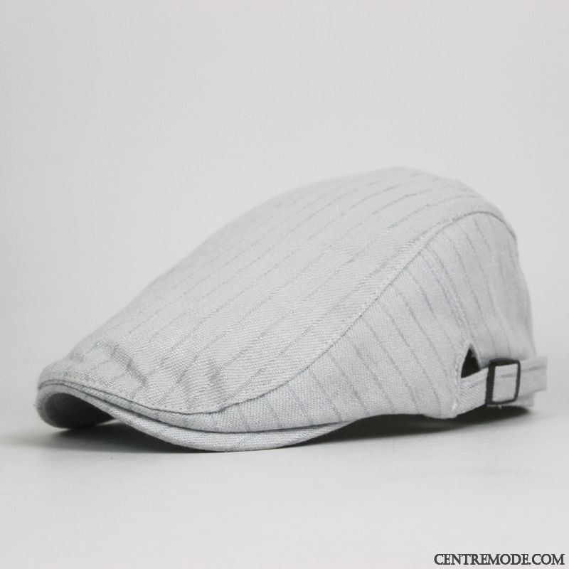 Casquette Homme Mode Rayé Britanique Voyage Chapeau Été Noir Gris