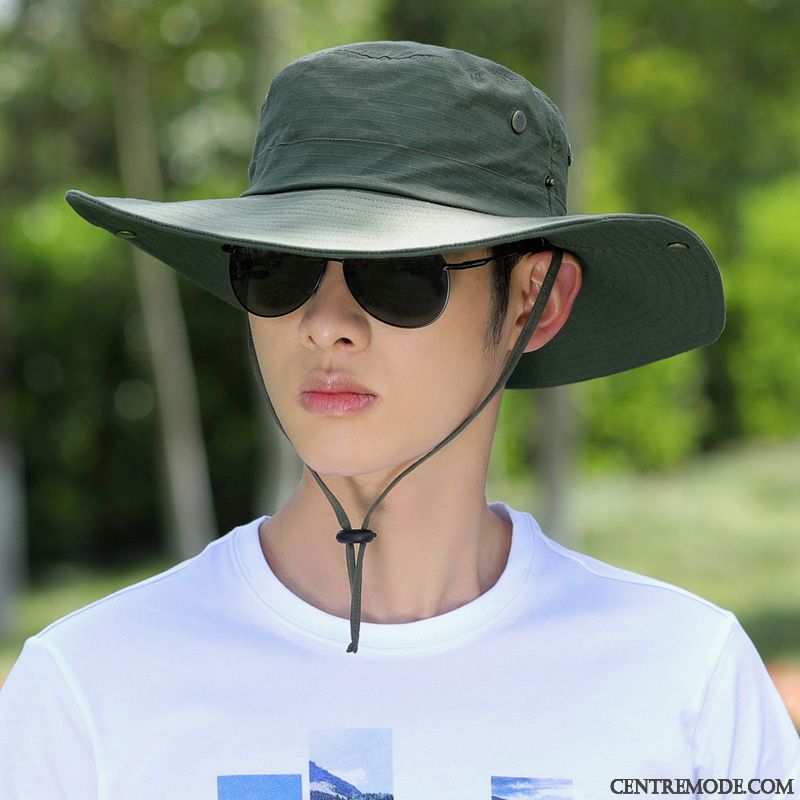 Casquette Homme Été Gros Chapeau Crème Solaire Chapeau De Pêcheur Chapeau De Soleil Vert