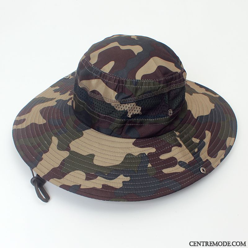 Casquette Homme Été Gros Chapeau Crème Solaire Chapeau De Pêcheur Chapeau De Soleil Vert