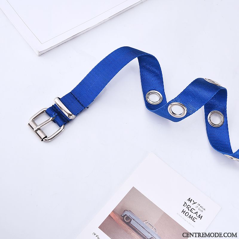 Ceinture Femme Boucle Filles Étudiant Toile Simple All-match Bleu