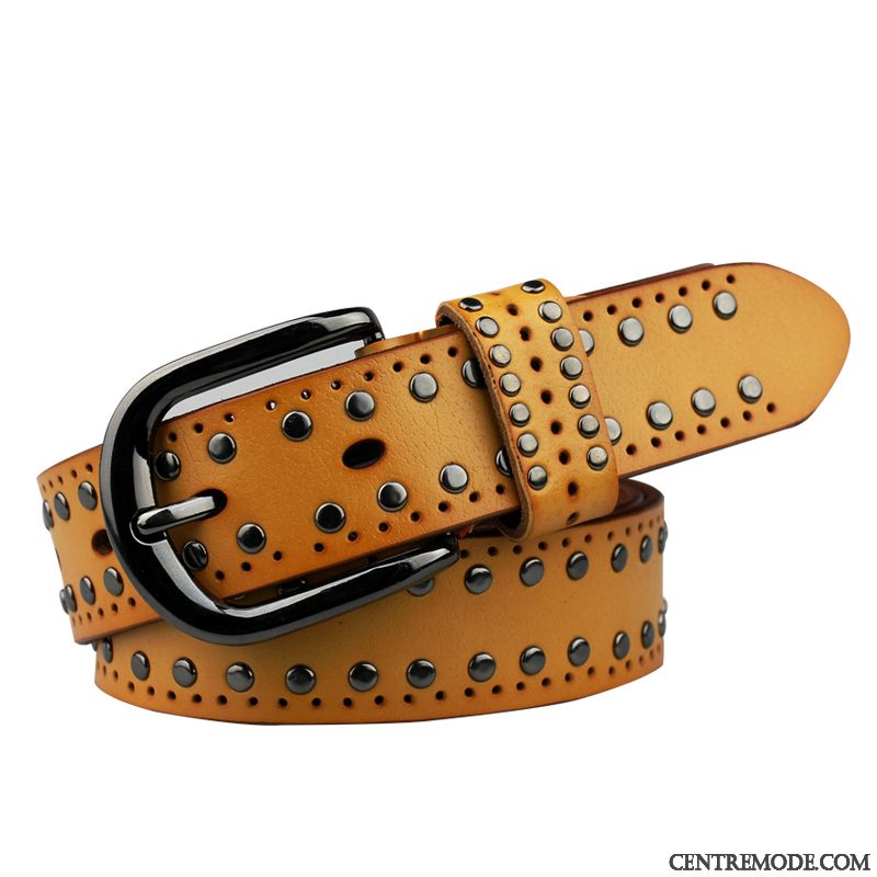 Ceinture Femme Cuir De Vache Cuir Véritable Tendance All-match Décoration Modèles Féminins Jaune