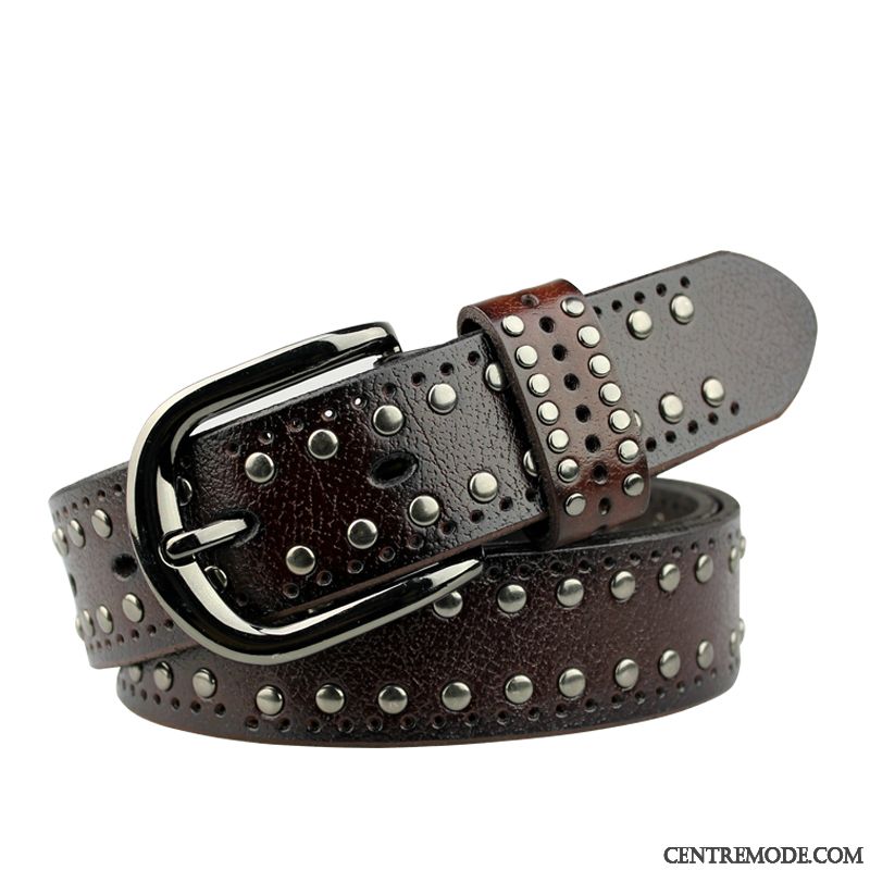 Ceinture Femme Cuir De Vache Cuir Véritable Tendance All-match Décoration Modèles Féminins Jaune