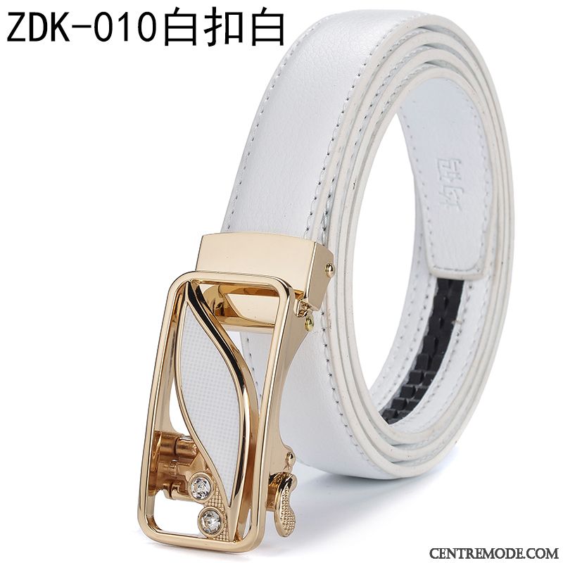 Ceinture Femme Cuir Véritable All-match Simple Mode Boucle Automatique Loisir Blanc