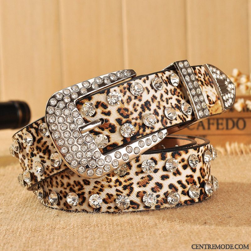 Ceinture Femme Mode Pierres De Strass Leopard Noir