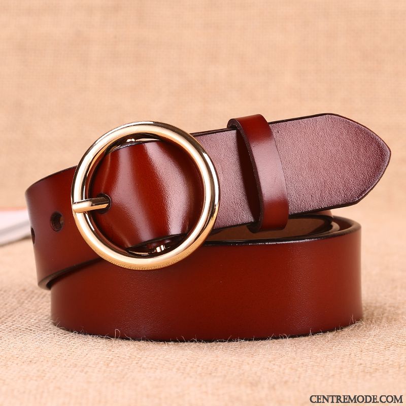 Ceinture Femme Mode Rétro Bague All-match Cuir Véritable Simple Noir Brun