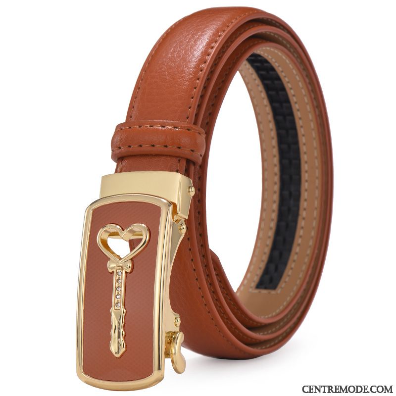 Ceinture Femme Pure Cuir De Vache Cuir Véritable Boucle Automatique Simple Loisir Blanc Brun