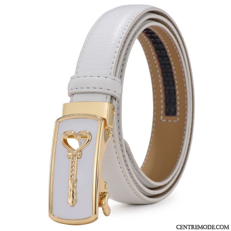 Ceinture Femme Pure Cuir De Vache Cuir Véritable Boucle Automatique Simple Loisir Blanc Brun