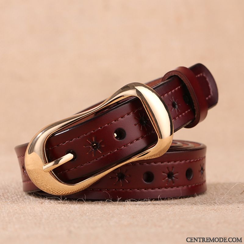 Ceinture Femme Simple Cuir Véritable Décoration Tendance Mode Jeans Rouge