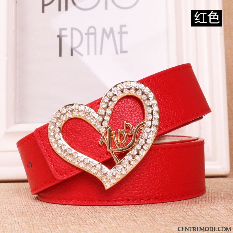 Ceinture Femme Tendance Pierres De Strass All-match Jeans Simple Décoration Rouge