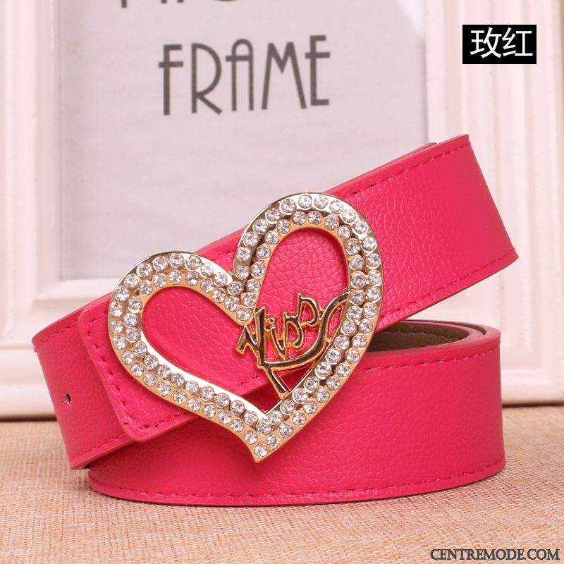 Ceinture Femme Tendance Pierres De Strass All-match Jeans Simple Décoration Rouge