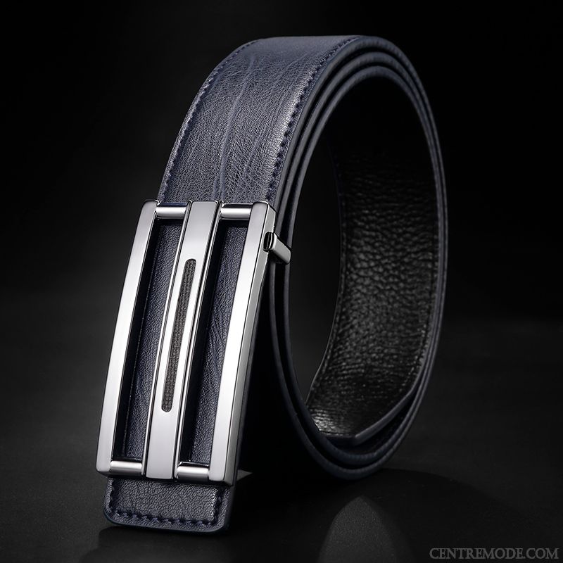 Ceinture Homme All-match Cuir Véritable Simple Tendance Lisse Jeune Bleu Jaune