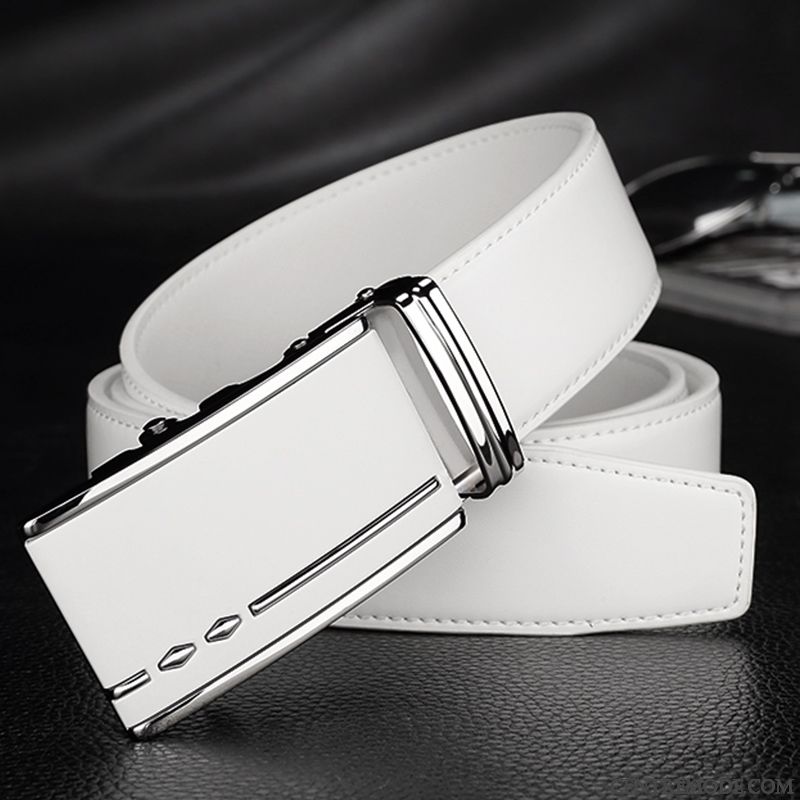 Ceinture Homme All-match Loisir Mode Le Nouveau Boucle Automatique Cuir Véritable Blanc