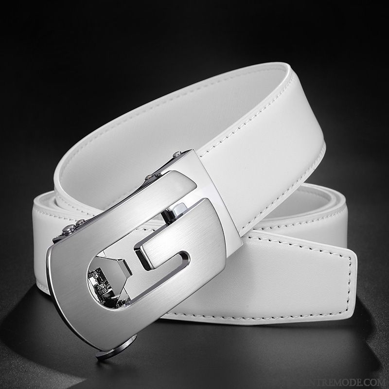 Ceinture Homme All-match Loisir Mode Le Nouveau Boucle Automatique Cuir Véritable Blanc