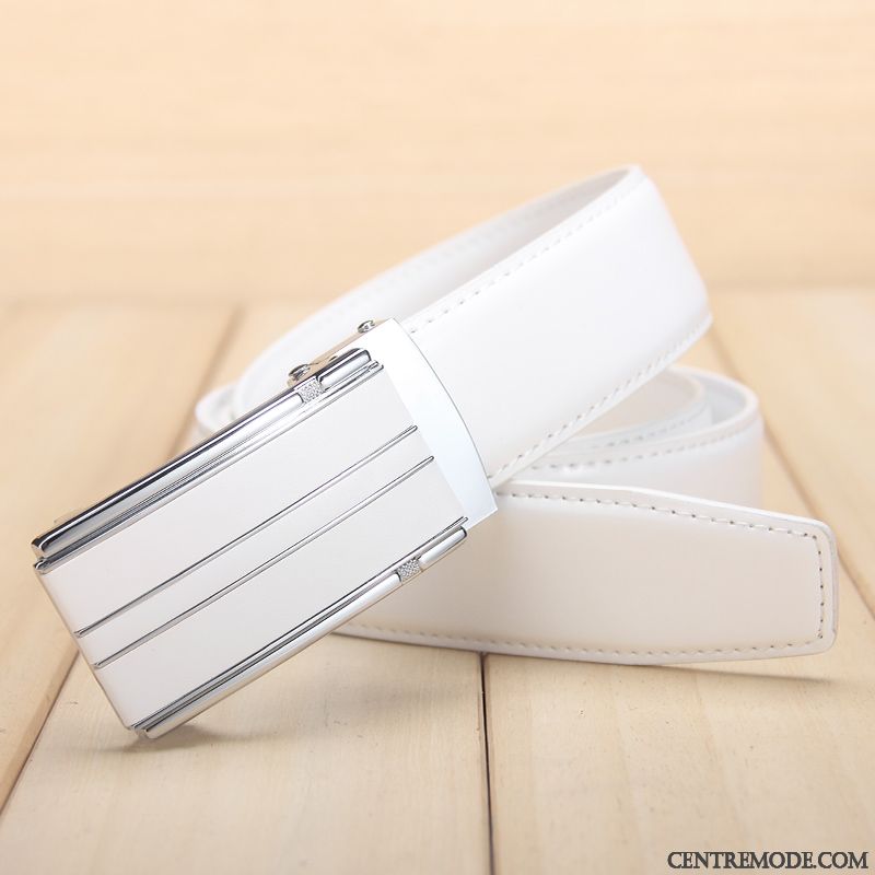 Ceinture Homme All-match Loisir Mode Le Nouveau Boucle Automatique Cuir Véritable Blanc