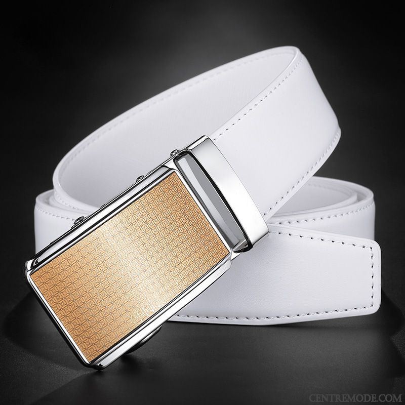 Ceinture Homme All-match Loisir Mode Le Nouveau Boucle Automatique Cuir Véritable Blanc